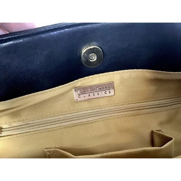 Joan Rivers Slouchy Black Faux Leather Woven Tote Shoulder Bag Gold Chain Strap - Picture 5 of 9